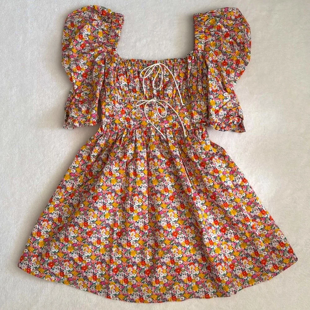 {NWT} For Love & Lemons | Libby Floral Babydoll Puff Sleeve Mini Dress (XXS/0) - Picture 16 of 16